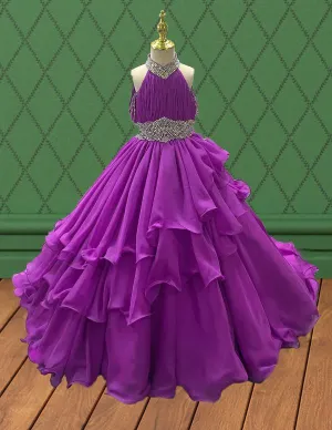 Junior Miss Purple Prom Couture with Layered Skirt