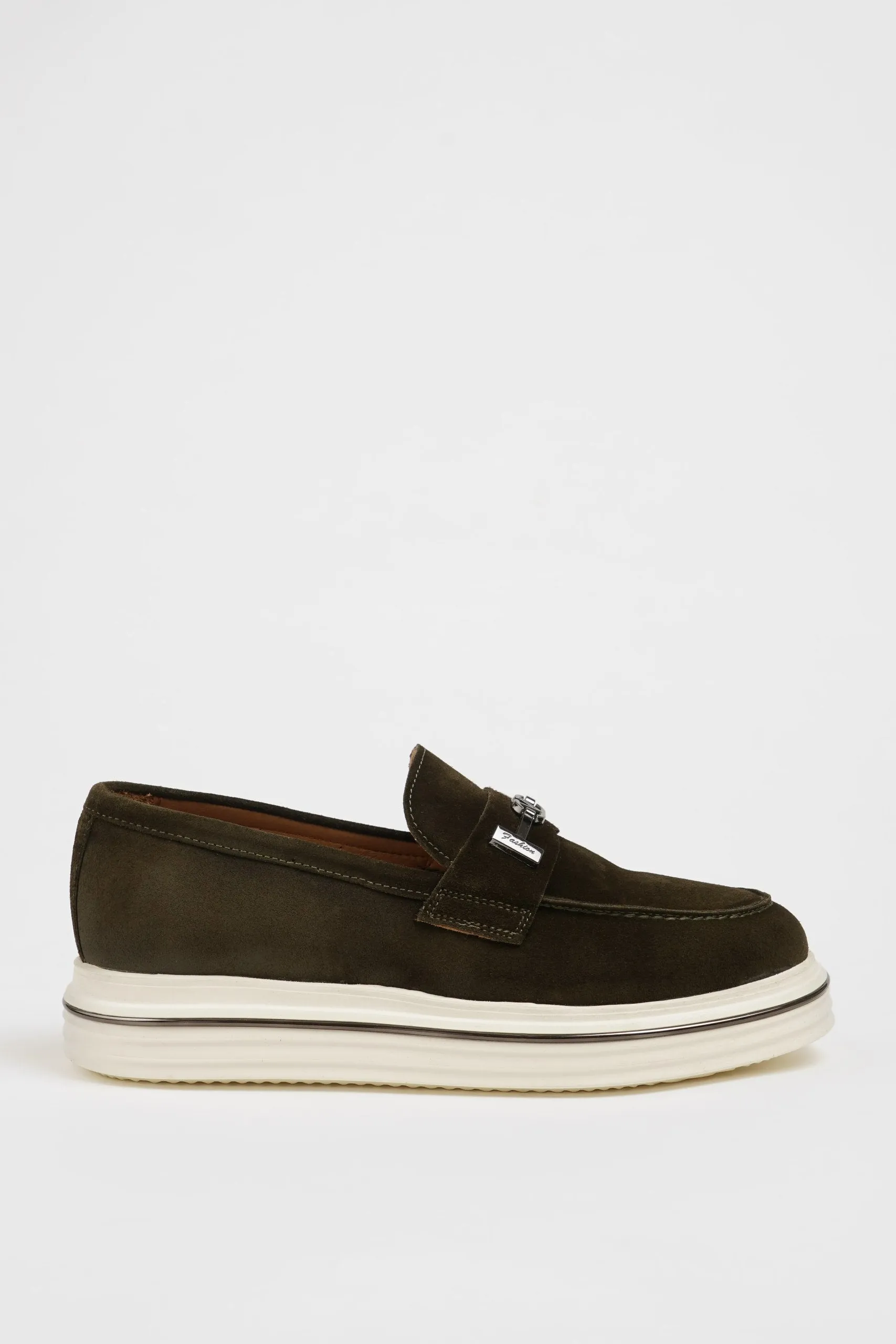 Khaki Suede Buckle Slip-on