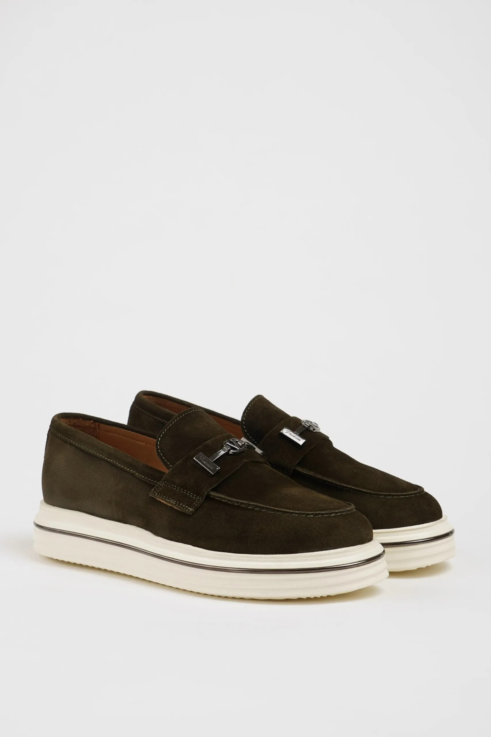 Khaki Suede Buckle Slip-on