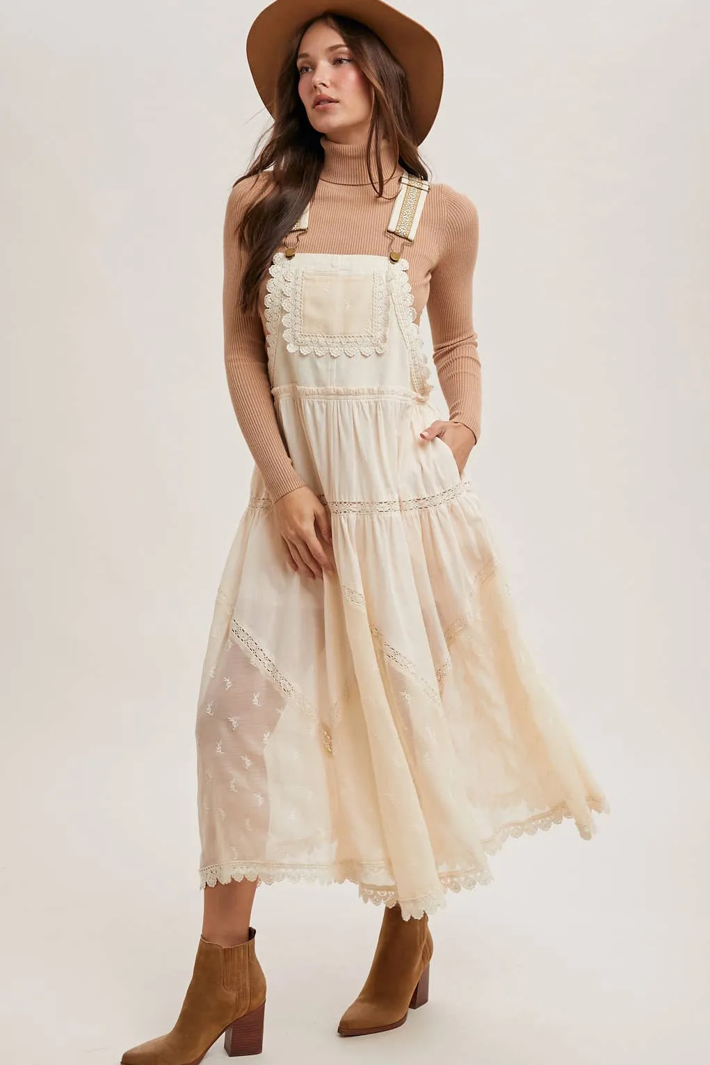 Lace Embroidered Bib Dress