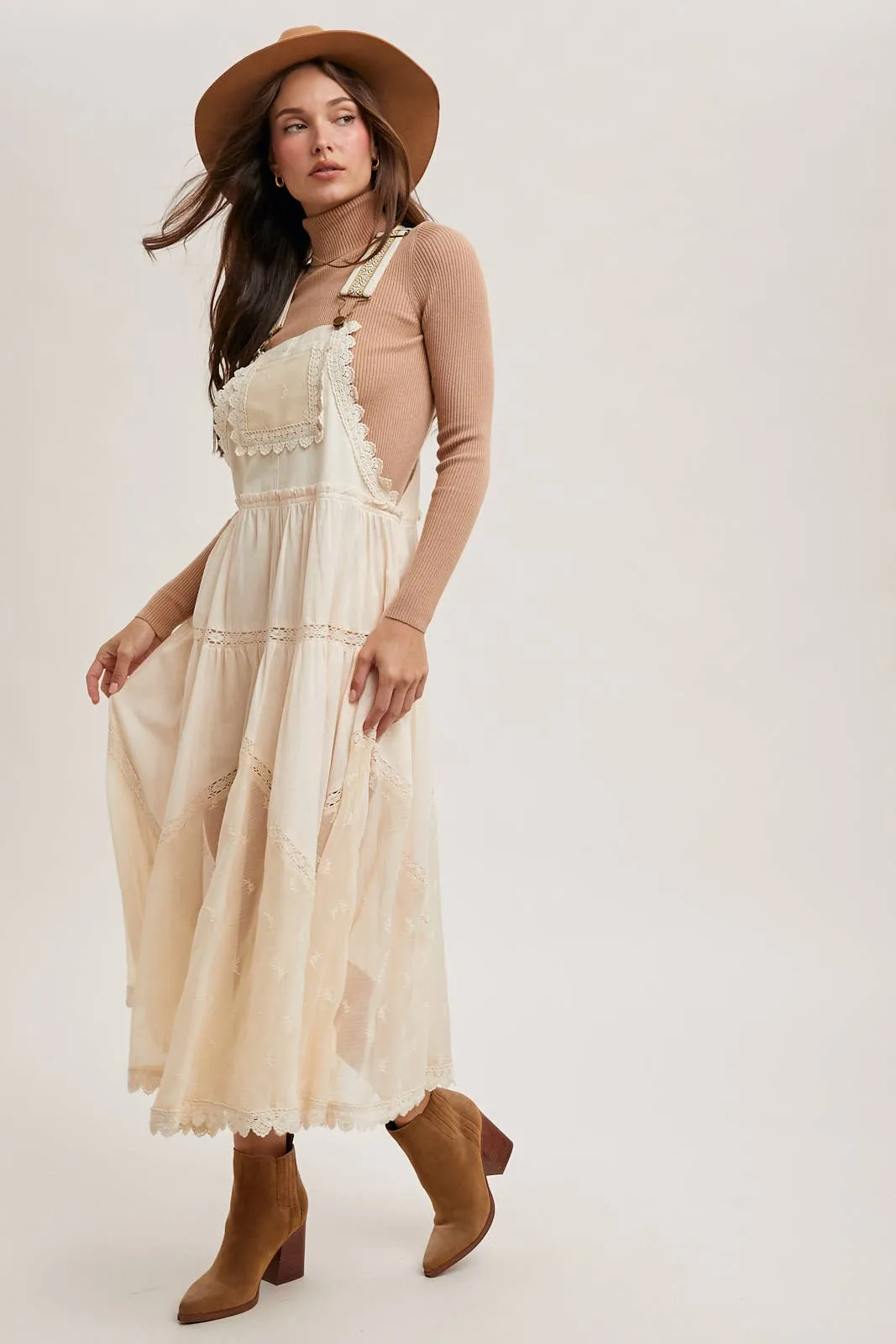 Lace Embroidered Bib Dress