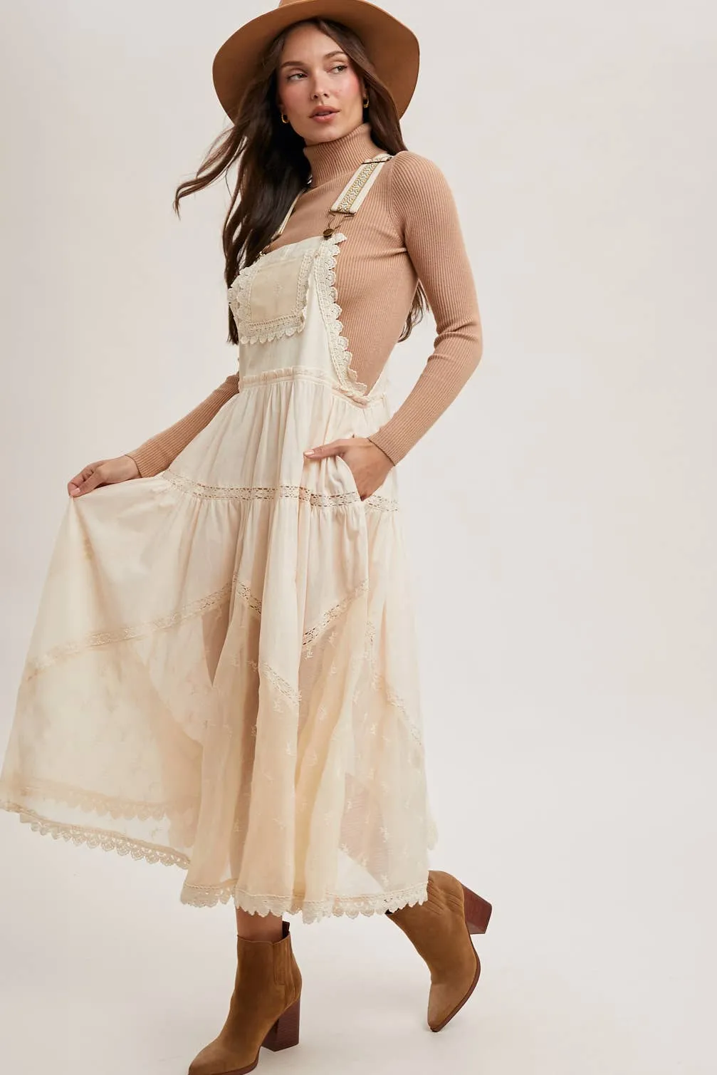 Lace Embroidered Bib Dress