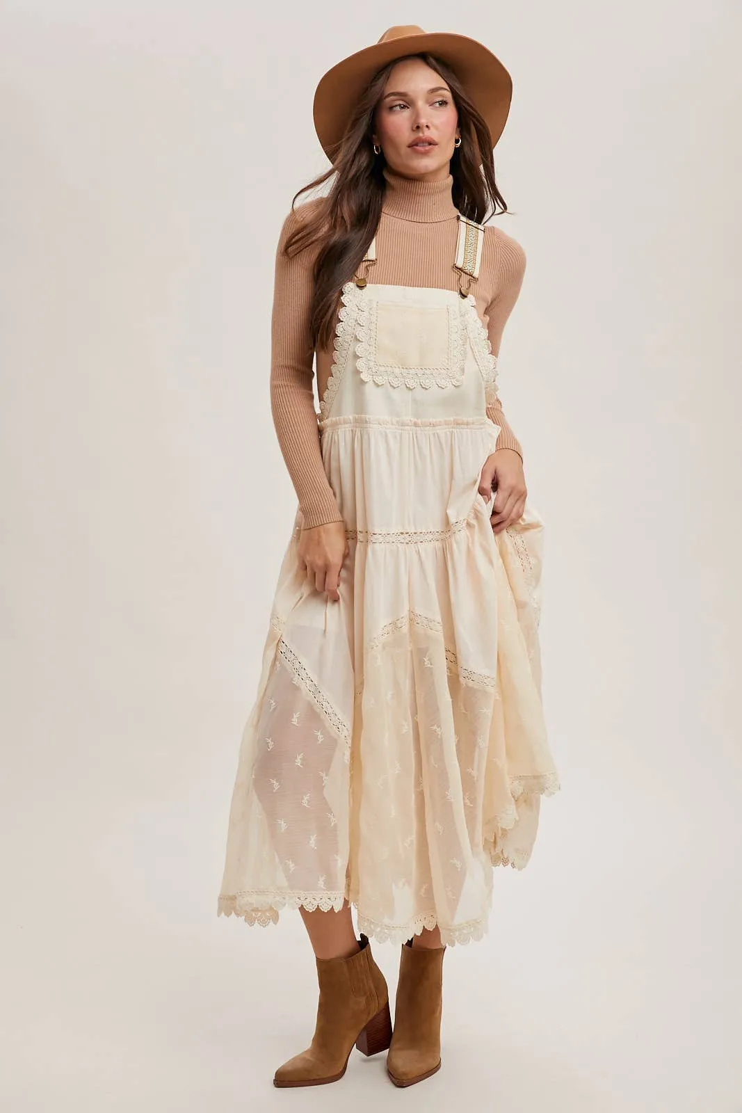 Lace Embroidered Bib Dress