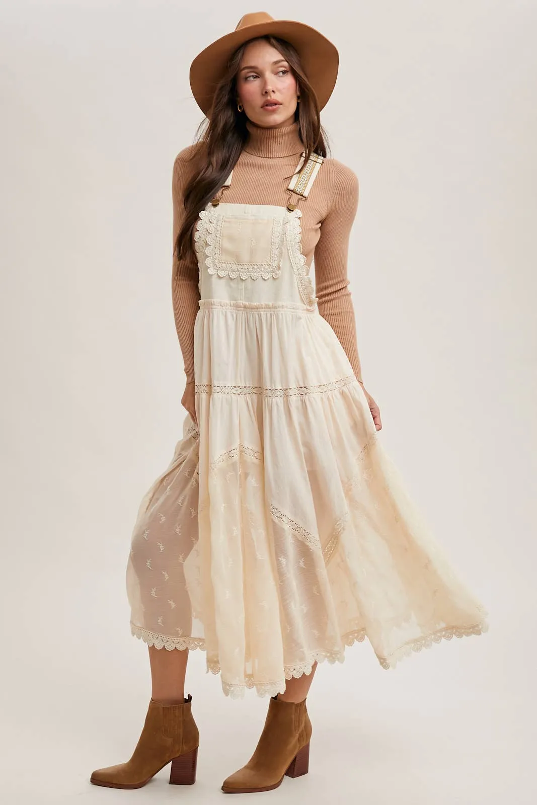 Lace Embroidered Bib Dress