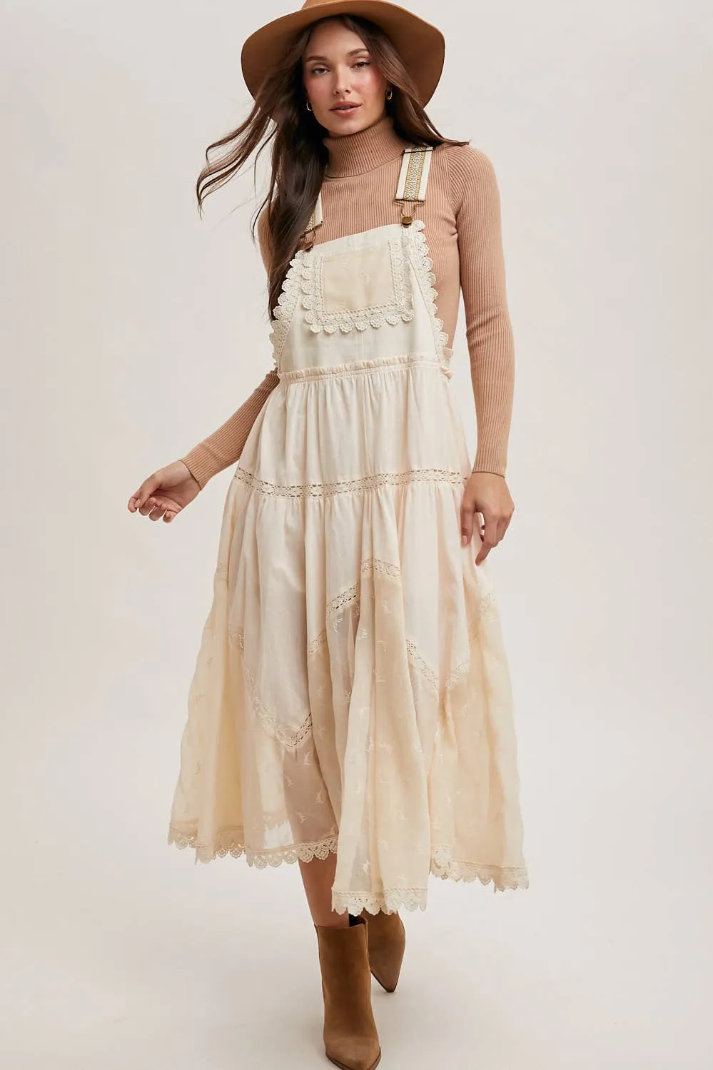 Lace Embroidered Bib Dress