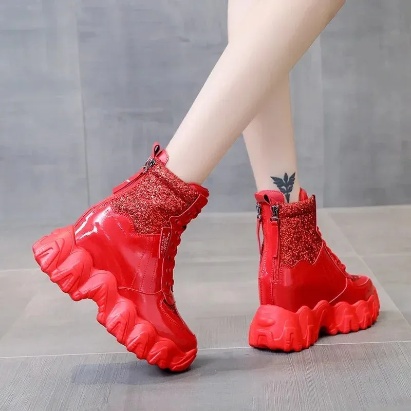 Leather Boots Wedge Heels