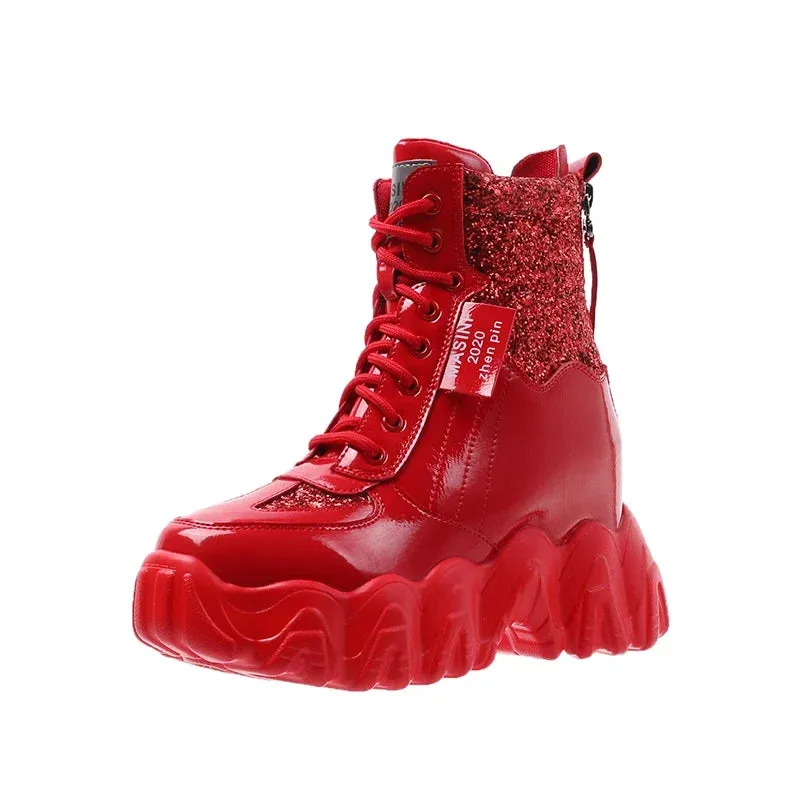 Leather Boots Wedge Heels