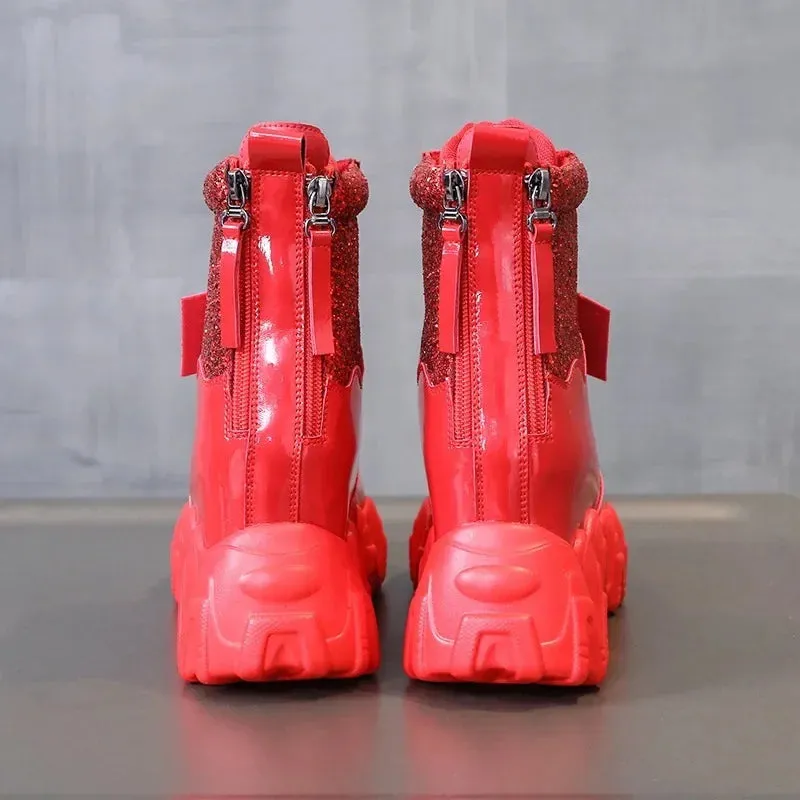 Leather Boots Wedge Heels
