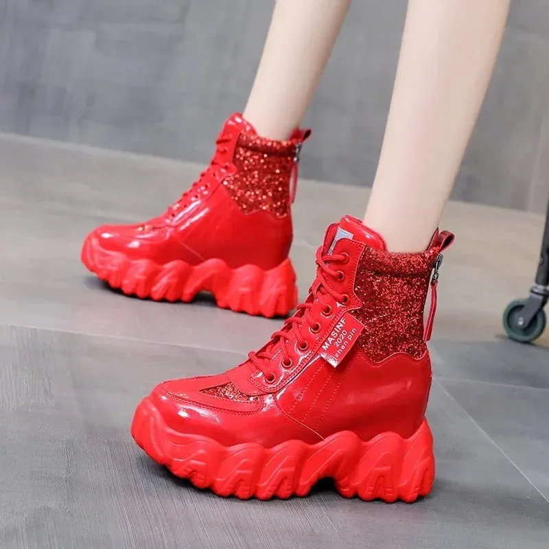 Leather Boots Wedge Heels