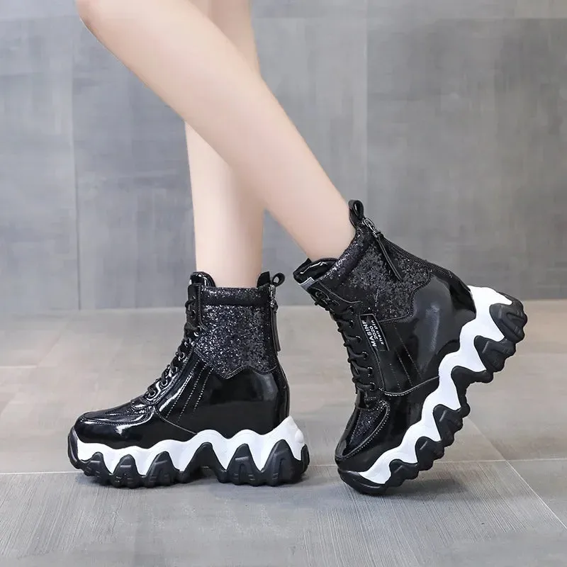 Leather Boots Wedge Heels