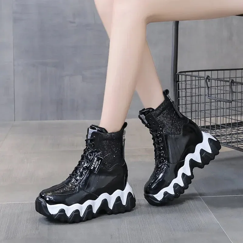 Leather Boots Wedge Heels