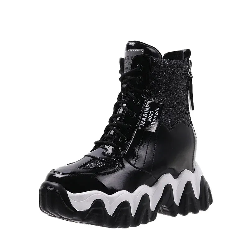 Leather Boots Wedge Heels