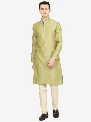 Lemon Green Printed Exclusive Silk Blend Kurta | The Kurta Company