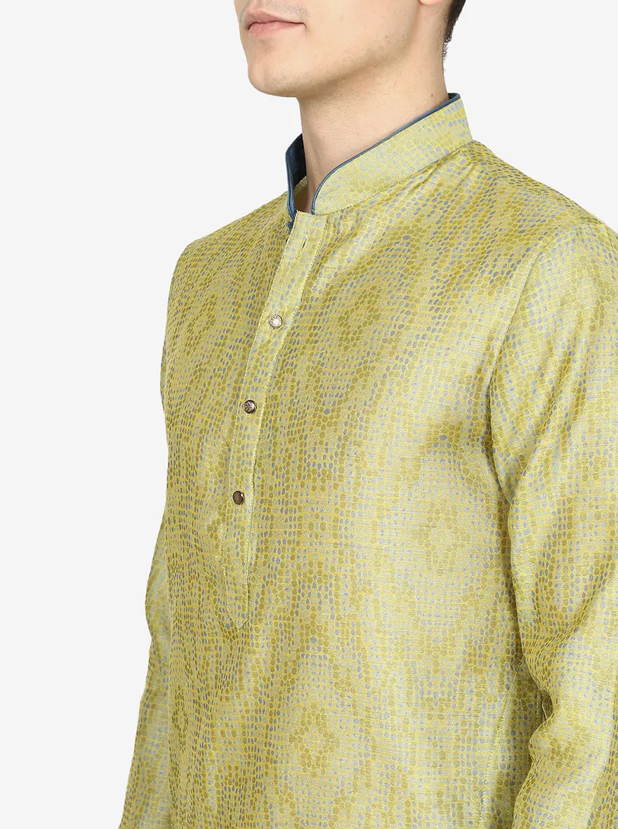 Lemon Green Printed Exclusive Silk Blend Kurta | The Kurta Company