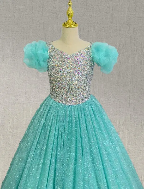 LIttle Child Mint Pageant Gown with Glitz Bodice