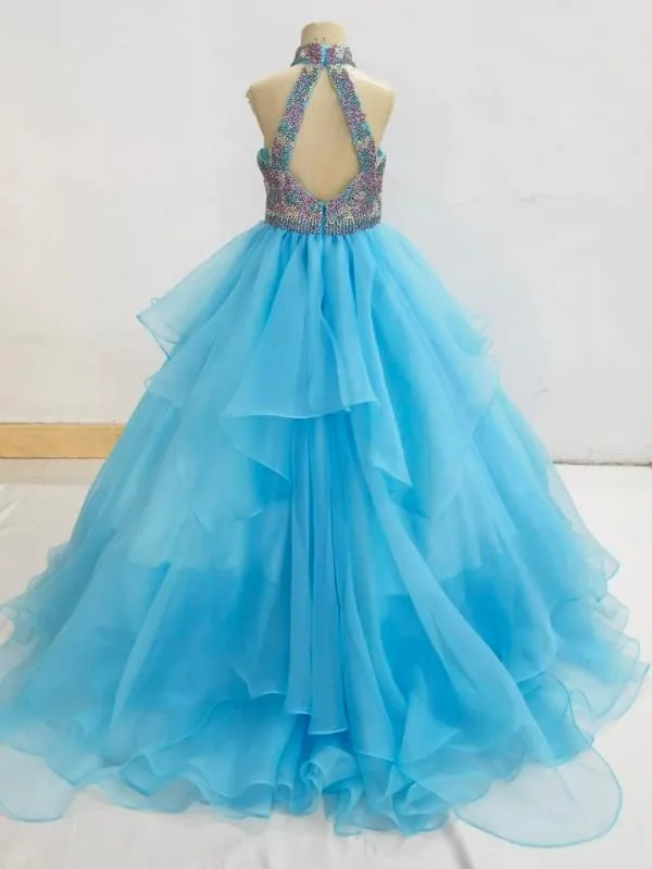 Little Girls Beauty Baby Blue Glitz Prom Couture