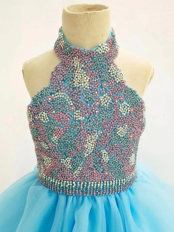 Little Girls Beauty Baby Blue Glitz Prom Couture