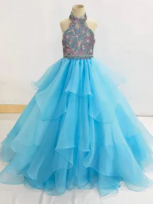 Little Girls Beauty Baby Blue Glitz Prom Couture