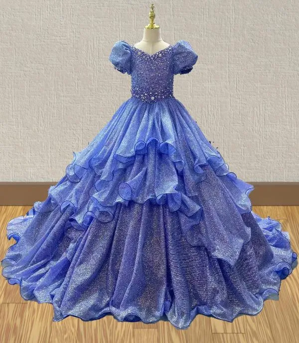 Little Girls Gorgeous V Neck Multilayer Pageant Gown