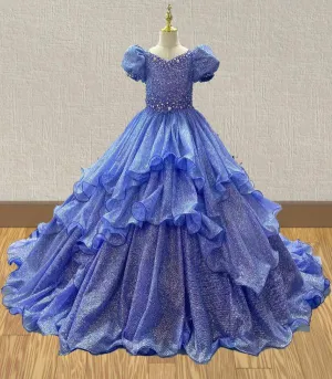Little Girls Gorgeous V Neck Multilayer Pageant Gown