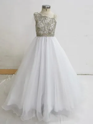 Little Girls White Evening Gown with Glitz Beaded Bodice