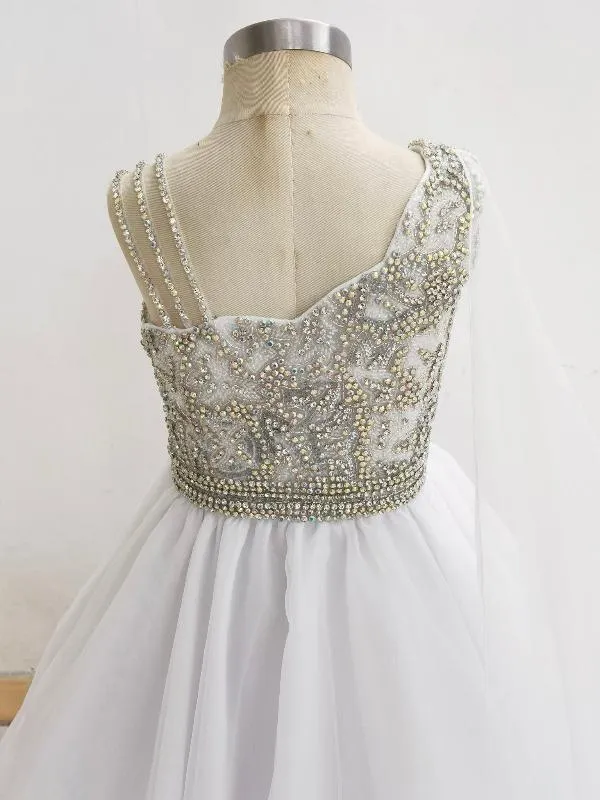 Little Girls White Evening Gown with Glitz Beaded Bodice