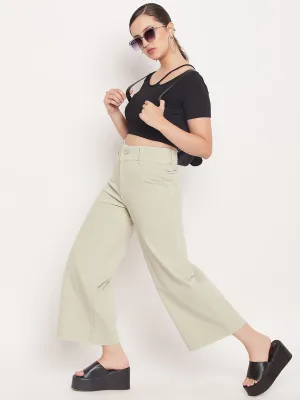 Madame Mint Green High Waist Wide Leg Ankle  Length Jeans