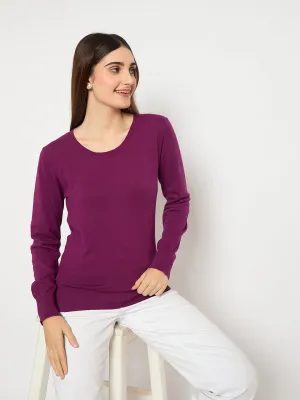 Madame Round Neck Ribbed Cuff Purple Sweater
