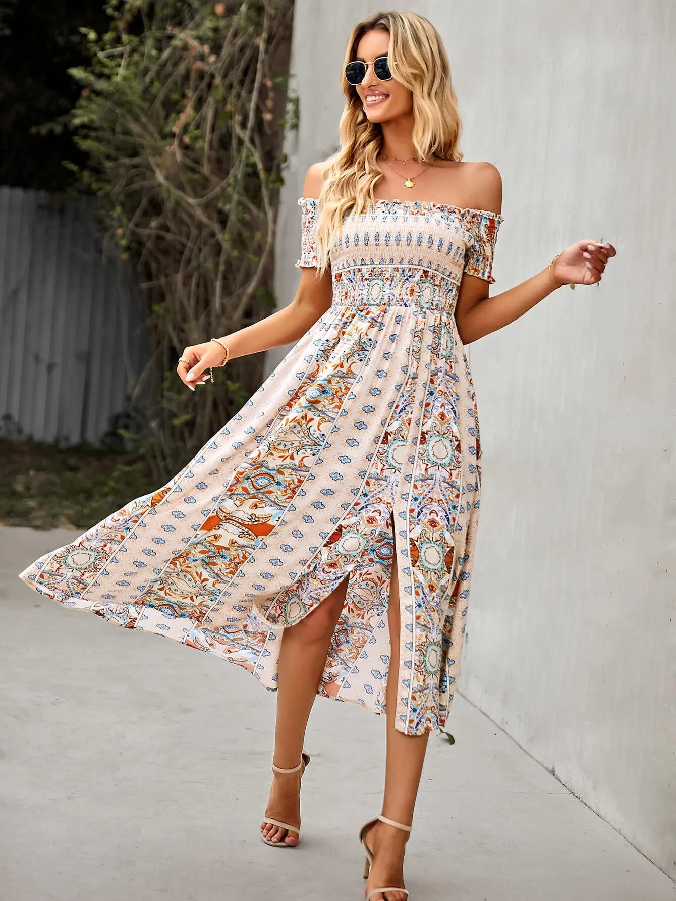 Mahoa Dress - Beige Print