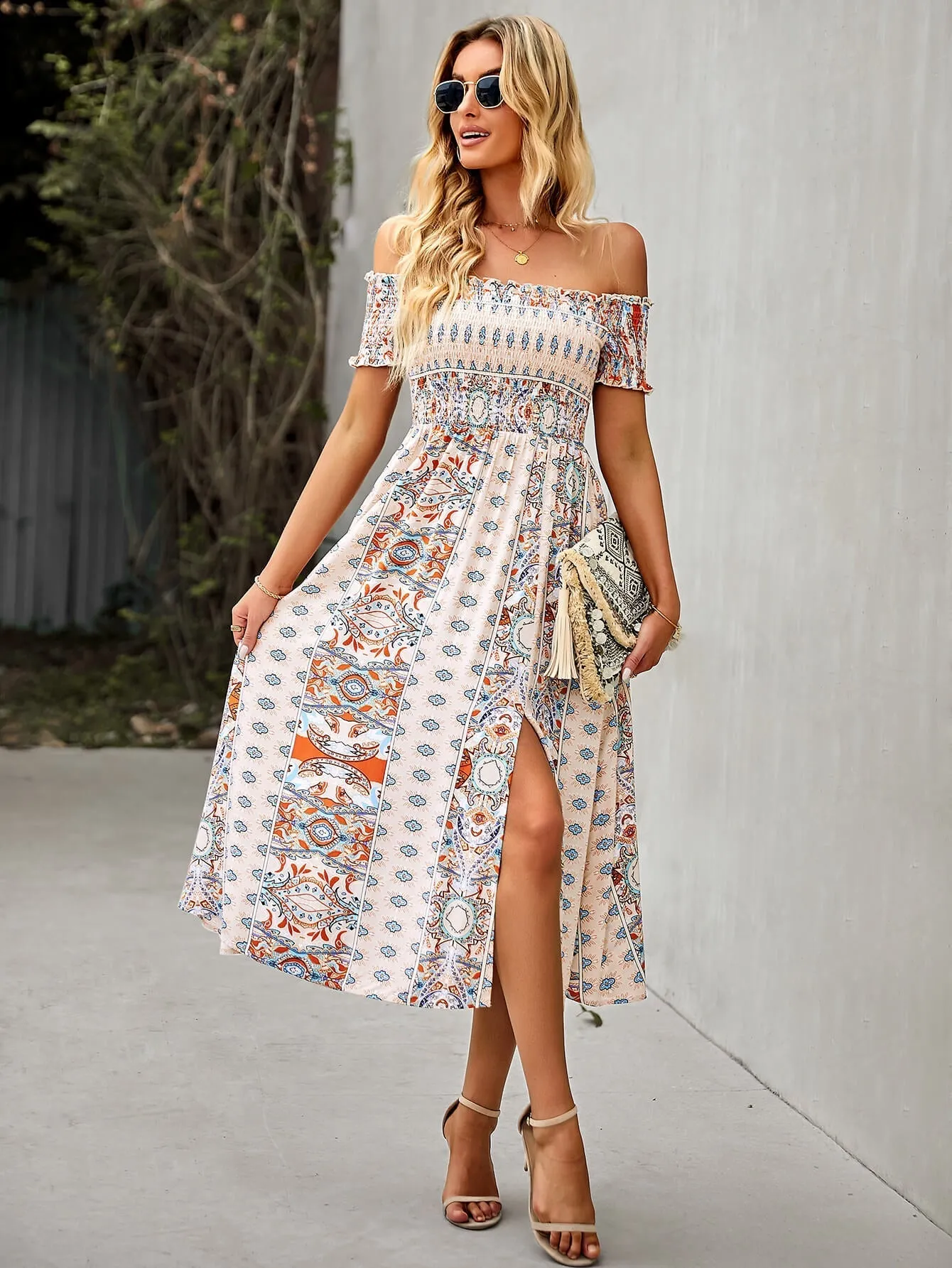 Mahoa Dress - Beige Print