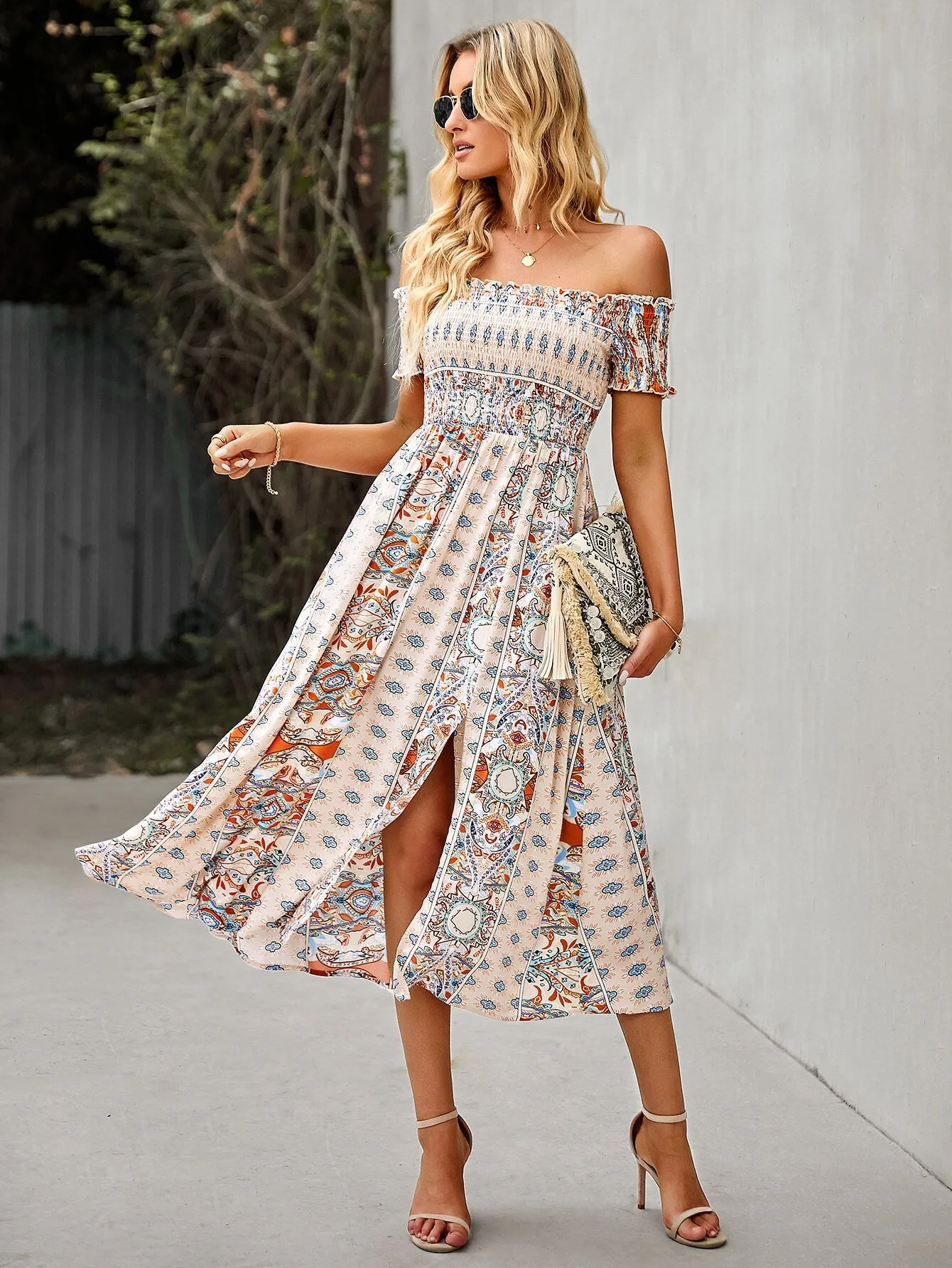 Mahoa Dress - Beige Print