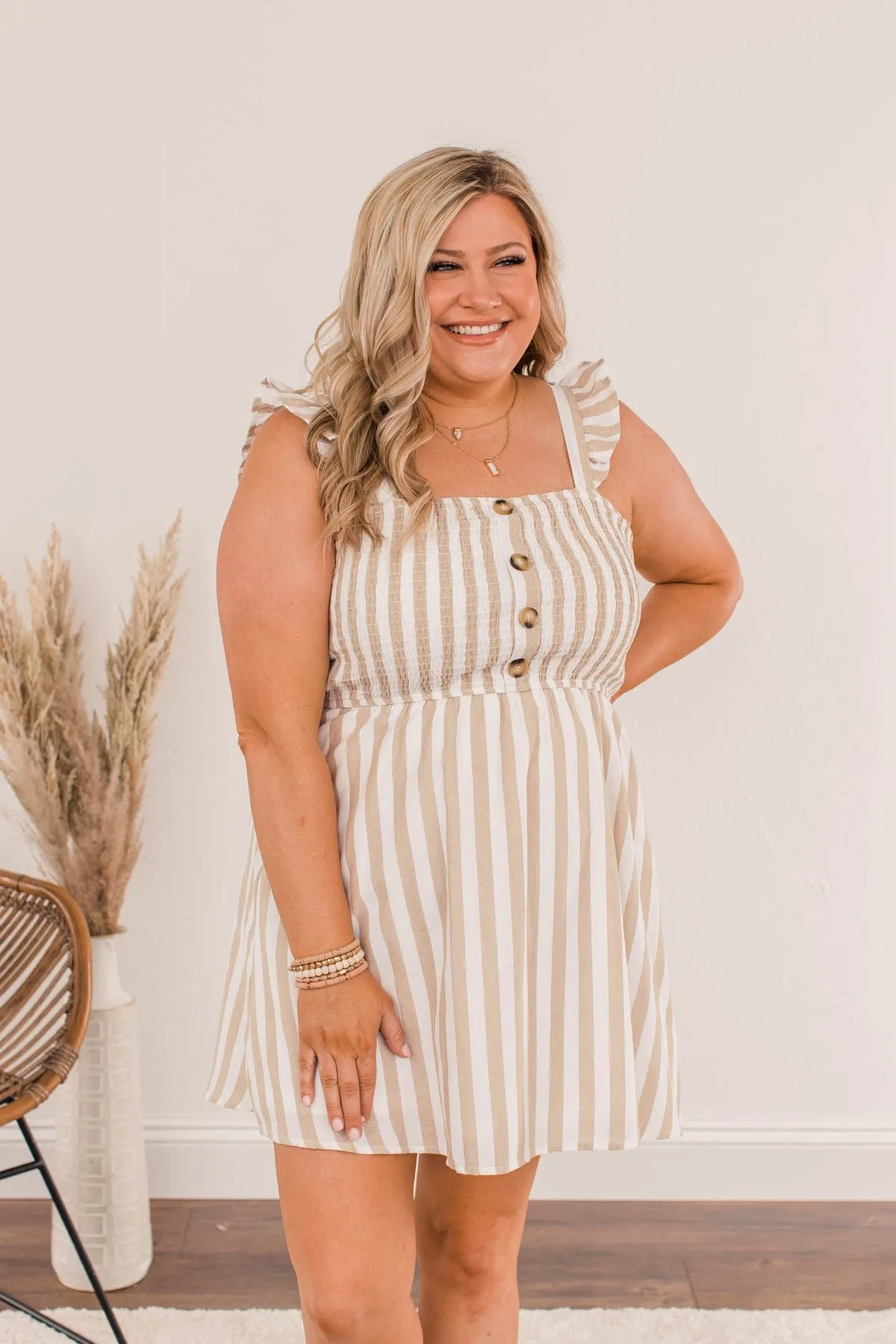 Meet Cute Smocked Mini Dress- Taupe
