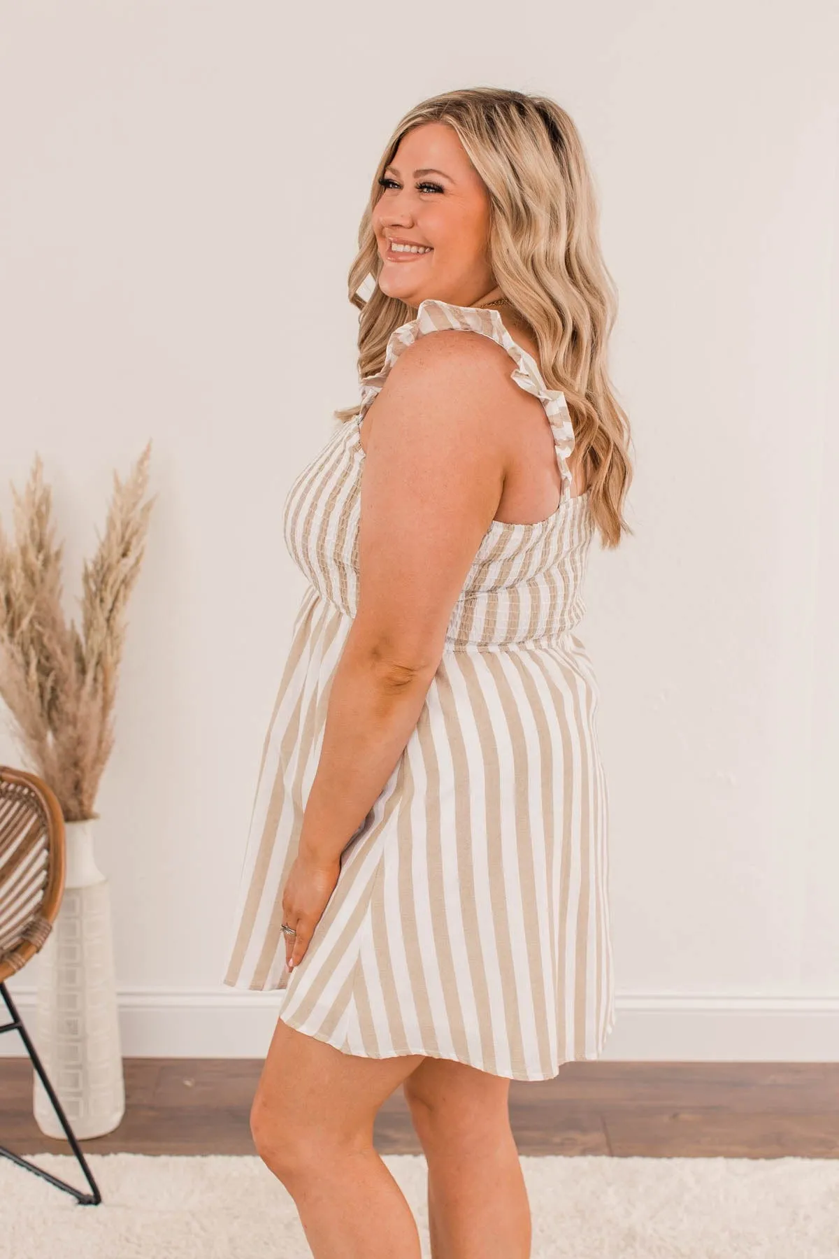 Meet Cute Smocked Mini Dress- Taupe