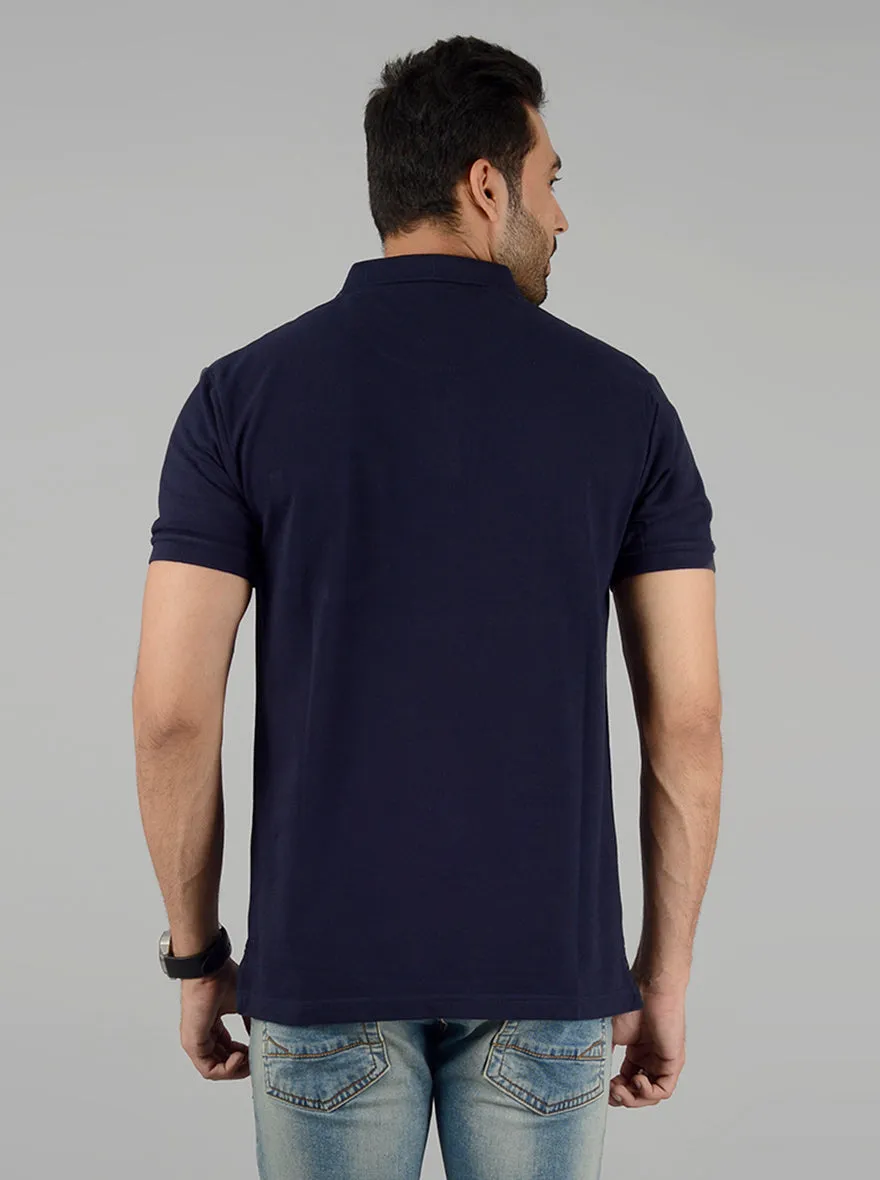 Navy Blue Solid Slim Fit Polo T-Shirt | Greenfibre