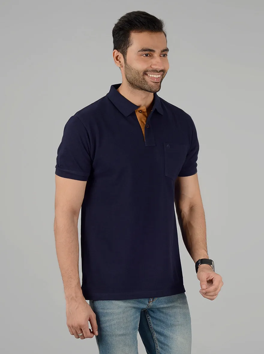 Navy Blue Solid Slim Fit Polo T-Shirt | Greenfibre