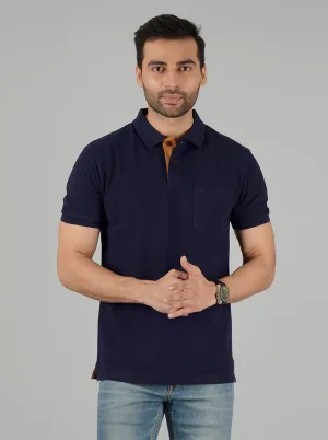 Navy Blue Solid Slim Fit Polo T-Shirt | Greenfibre