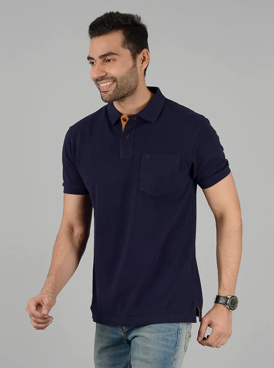 Navy Blue Solid Slim Fit Polo T-Shirt | Greenfibre