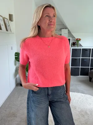 Neon Coral Fluffy S/S Jumper