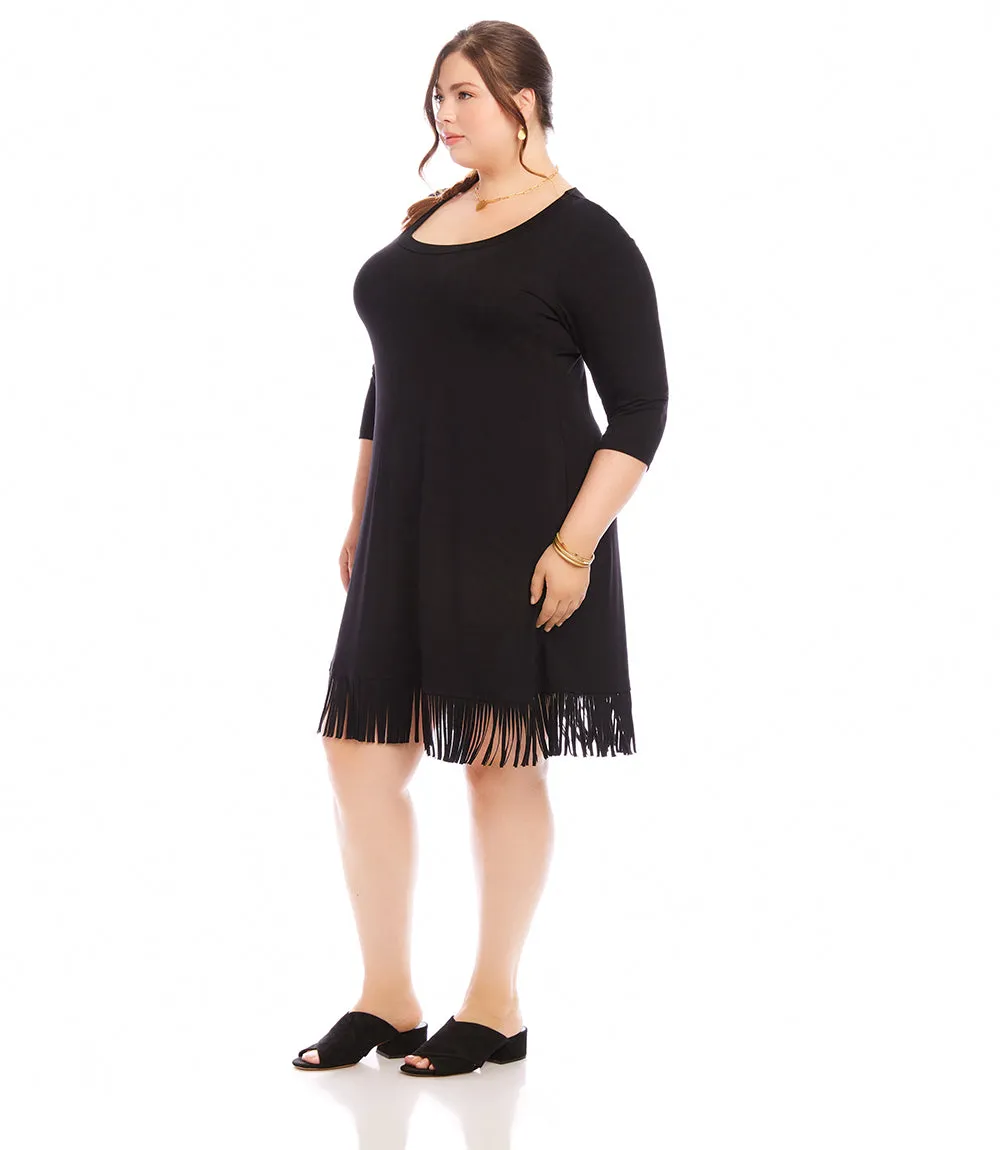 Plus Size 3/4 Sleeve Fringe Hem Dress