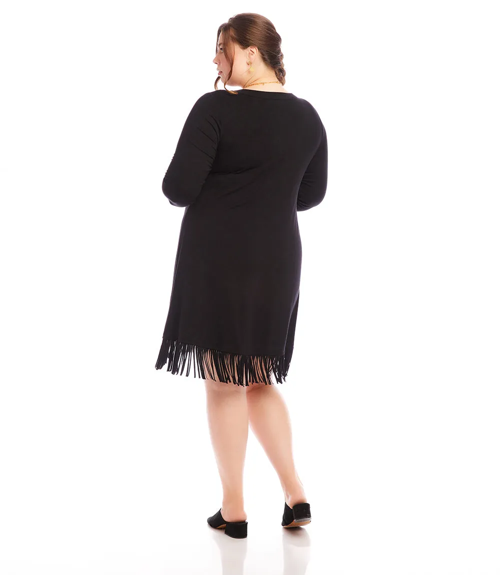 Plus Size 3/4 Sleeve Fringe Hem Dress