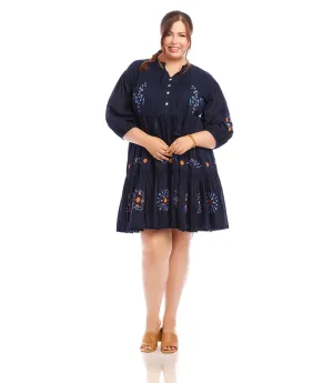 Plus Size Embroidered Lace Trim Dress