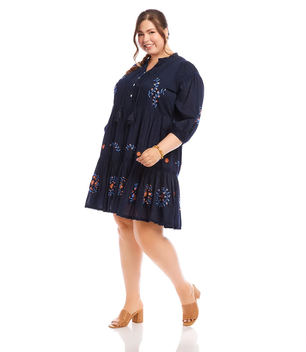 Plus Size Embroidered Lace Trim Dress