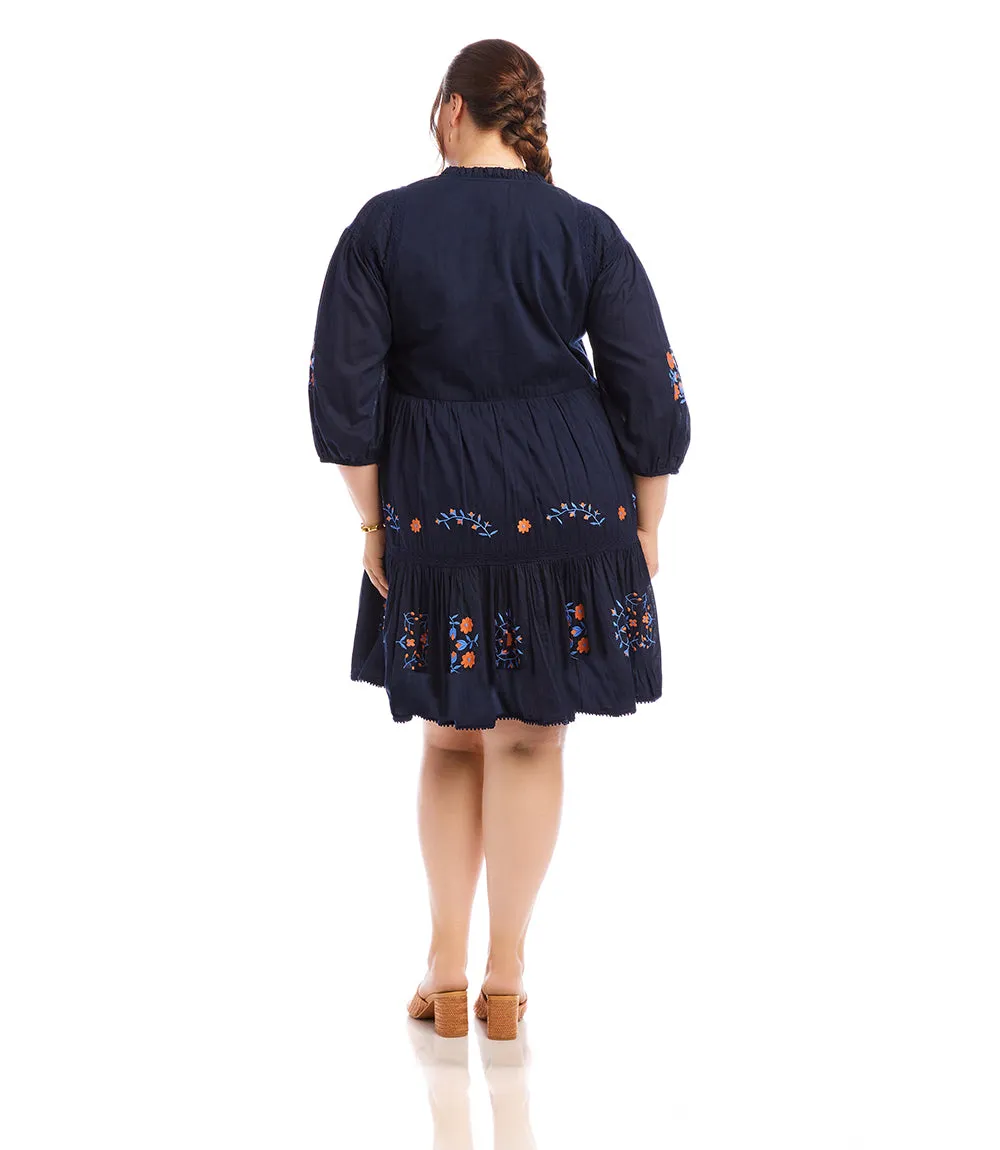 Plus Size Embroidered Lace Trim Dress
