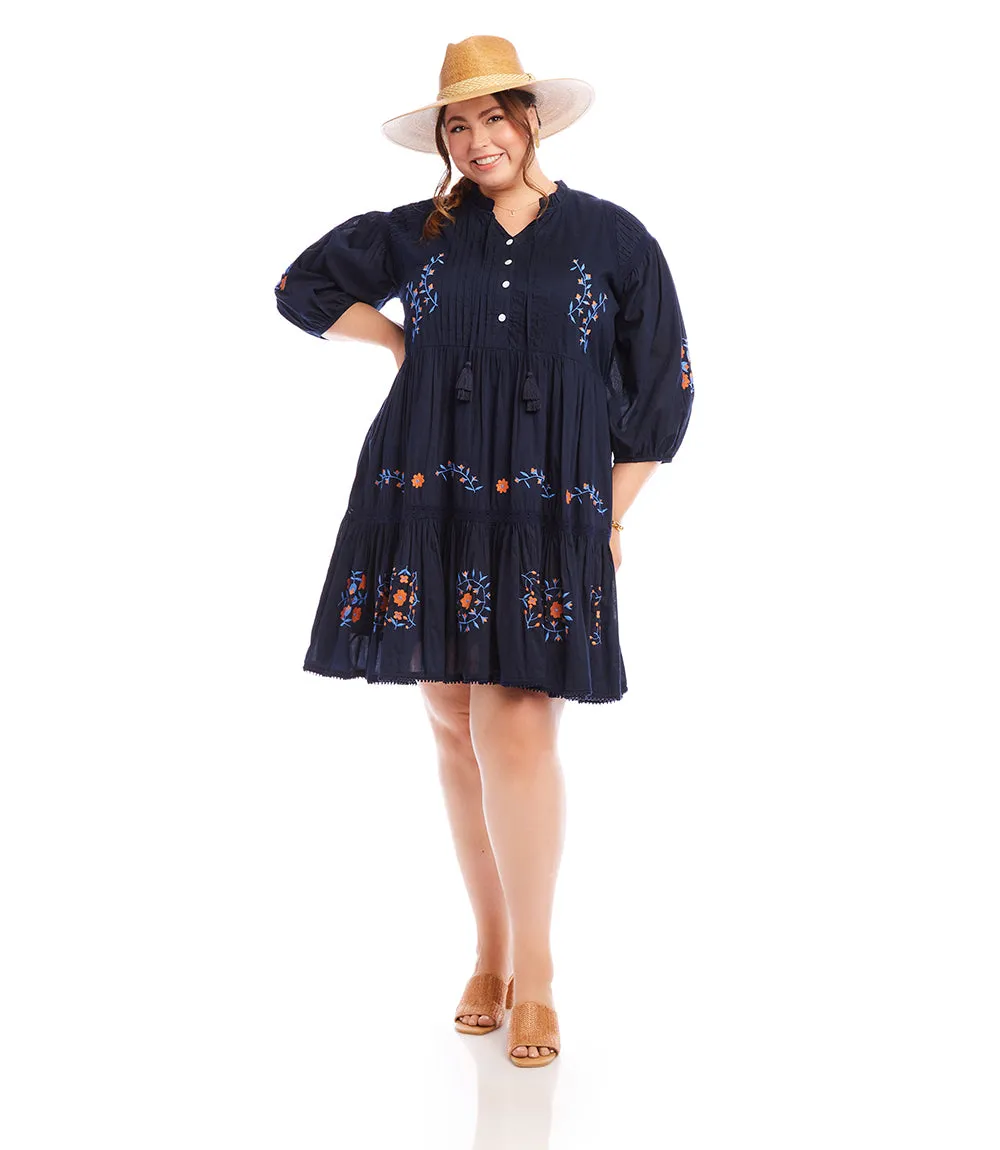 Plus Size Embroidered Lace Trim Dress