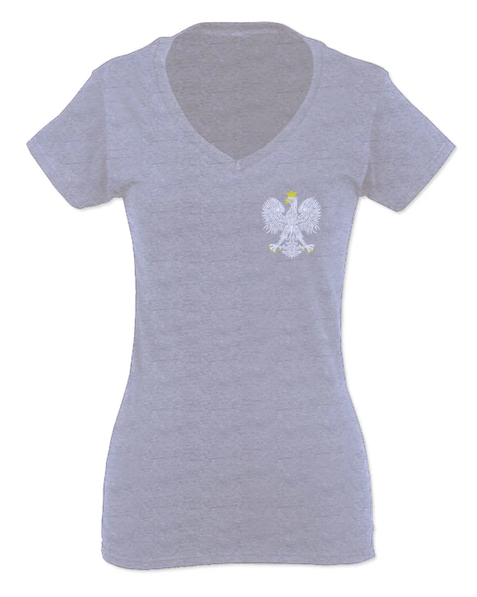 Poland Pride Vintage Style Retro Polish Eagle Flag Polska Soccer For Women V neck fitted T Shirt