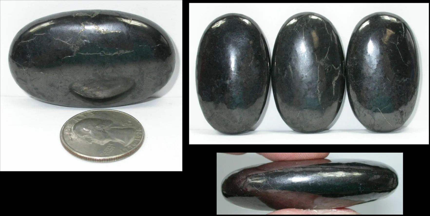 Polished Oval Shaped RUSSIAN SHUNGITE Crystal Palm Stone - Grounding, Protection