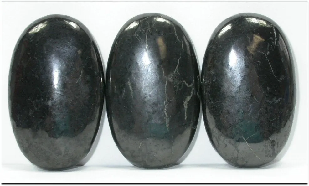 Polished Oval Shaped RUSSIAN SHUNGITE Crystal Palm Stone - Grounding, Protection