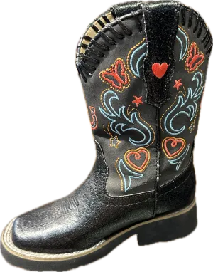 Roper Girl's Black Sparkles Boots with Orange & Blue Stitching