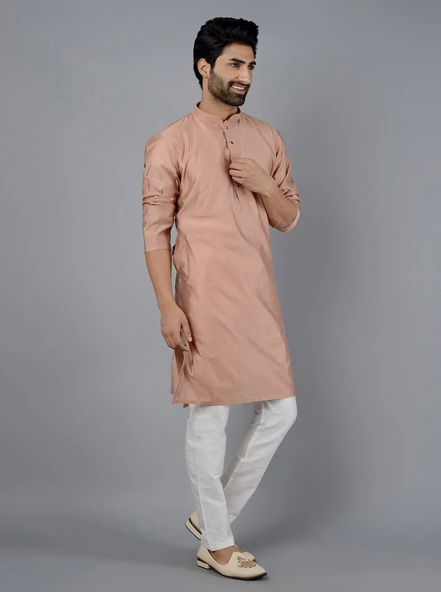 Rustic Peach Solid Cotton Blend Kurta | The Kurta Company