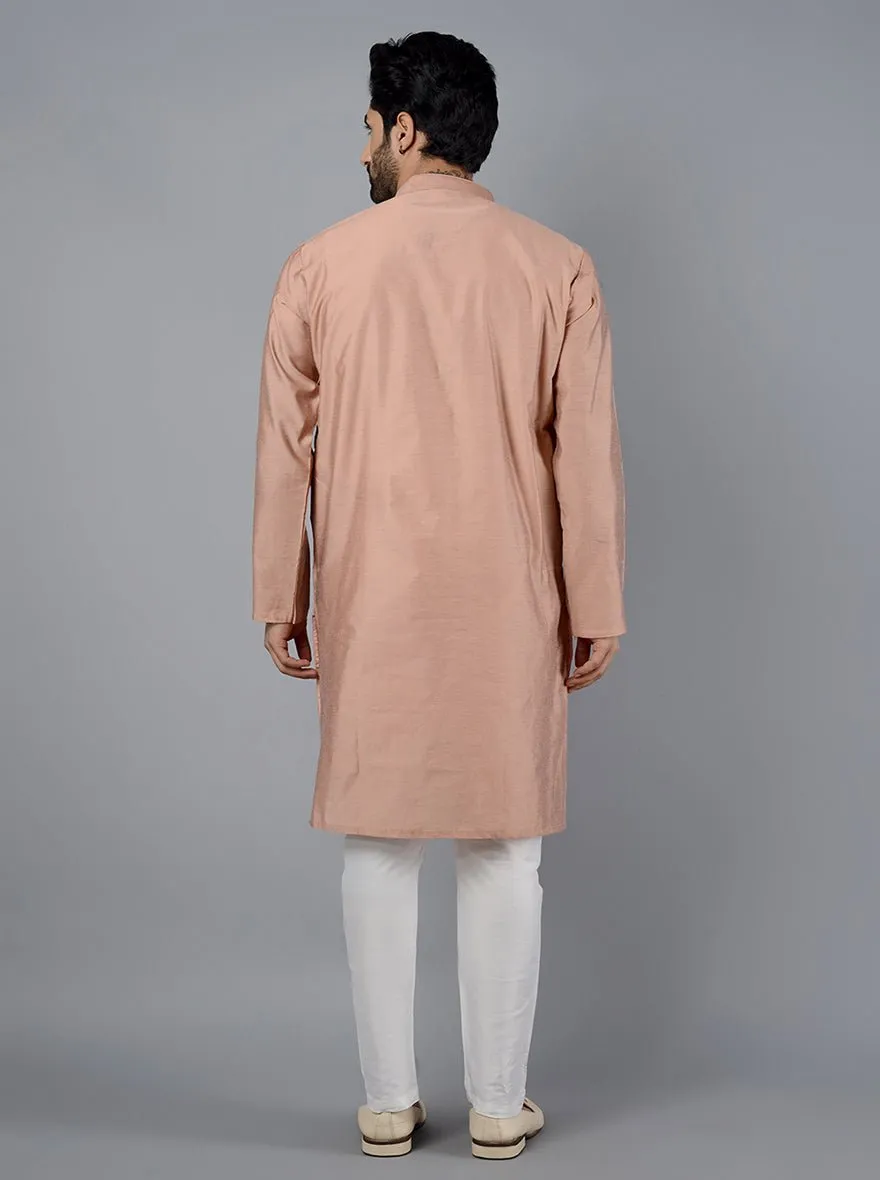 Rustic Peach Solid Cotton Blend Kurta | The Kurta Company